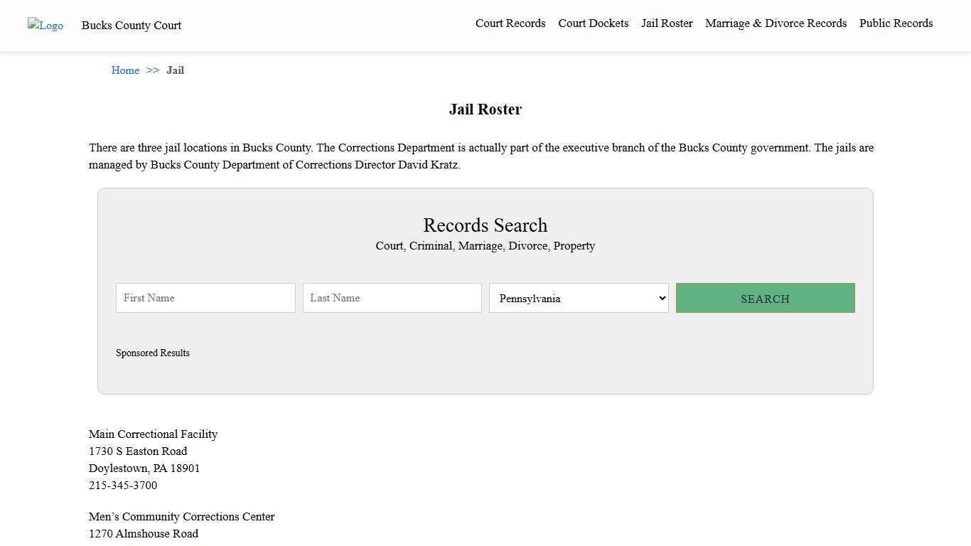 Jail Roster | Bucks County Court