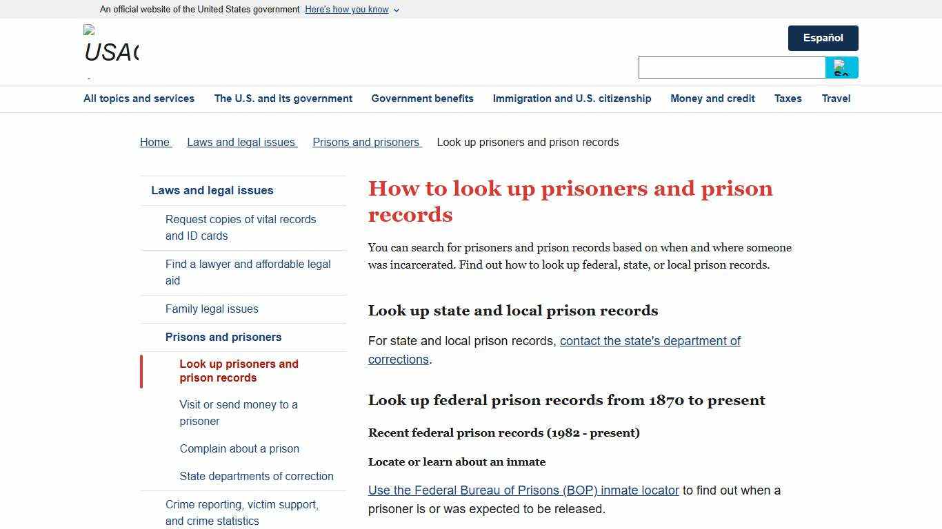 How to look up prisoners and prison records | USAGov